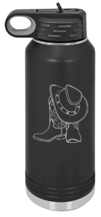 Cowboy Hat and Boots Laser Engraved Water Bottle (Etched)