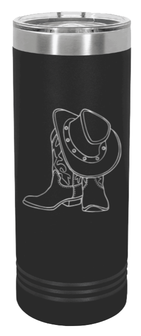 Cowboy Hat and Boots Laser Engraved Skinny Tumbler (Etched)