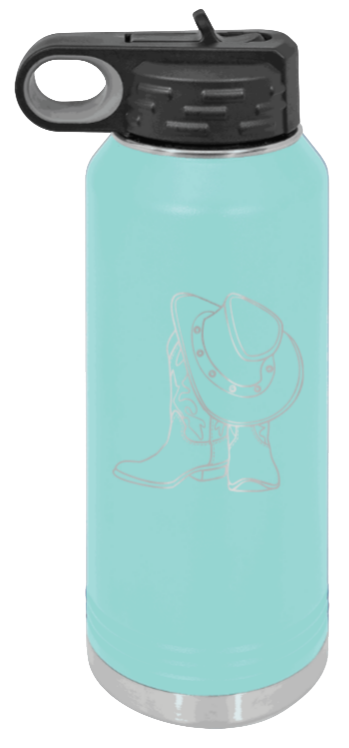 Cowboy Boots & Hat - 32oz Water Bottle Laser Engraved- Teal