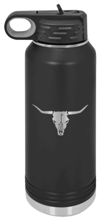Cow Skull Laser Engraved Water Bottle (Etched)
