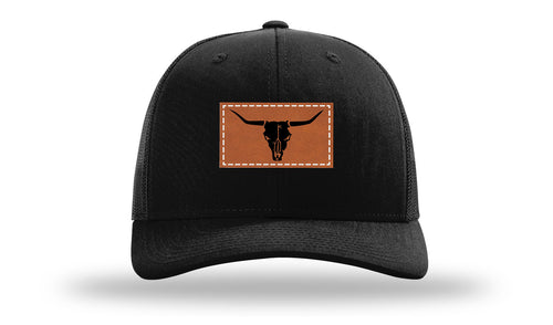 Richarson 112 Black Hat with 'Girl Dad' text Rawhide Leather Patch Hat with White stitching.