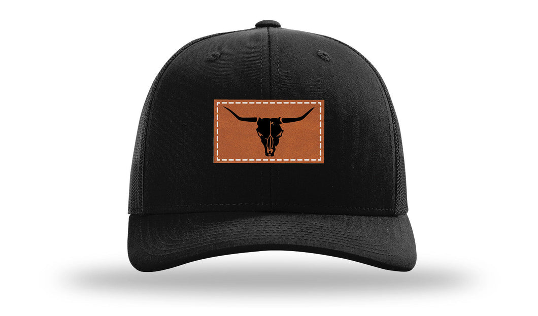 Richarson 112 Black Hat with 'Girl Dad' text Rawhide Leather Patch Hat with White stitching.