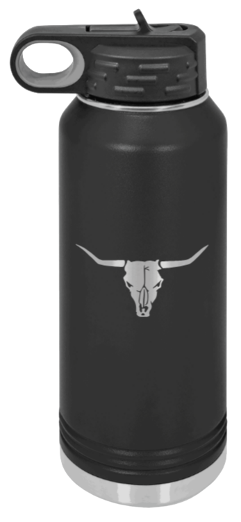 Cow Skull- 32oz Water Bottle Laser Engraved- Black