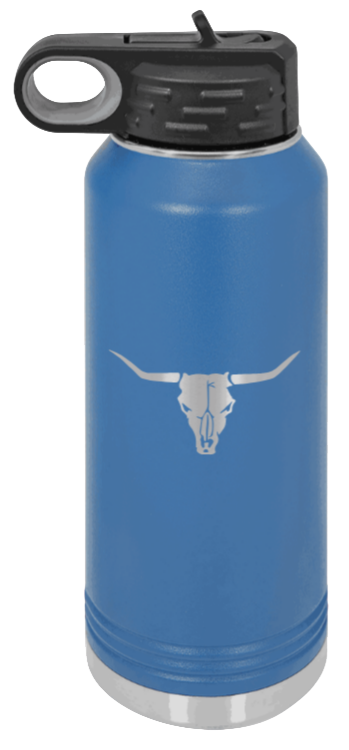 Cow Skull- 32oz Water Bottle Laser Engraved- Royal Blue