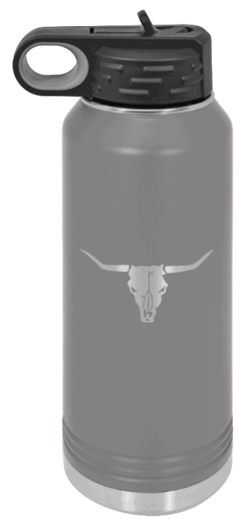 Cow Skull- 32oz Water Bottle Laser Engraved- Dark Grey