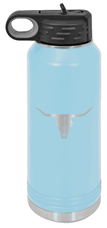 Cow Skull- 32oz Water Bottle Laser Engraved- Light Blue
