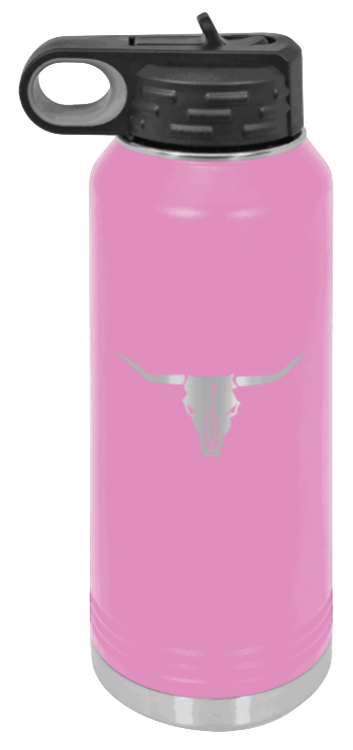 Cow Skull- 32oz Water Bottle Laser Engraved- Light Purple
