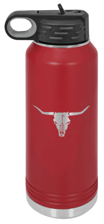 Cow Skull- 32oz Water Bottle Laser Engraved- Maroon