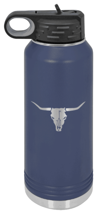 Cow Skull- 32oz Water Bottle Laser Engraved- Navy