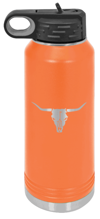 Cow Skull- 32oz Water Bottle Laser Engraved- Orange