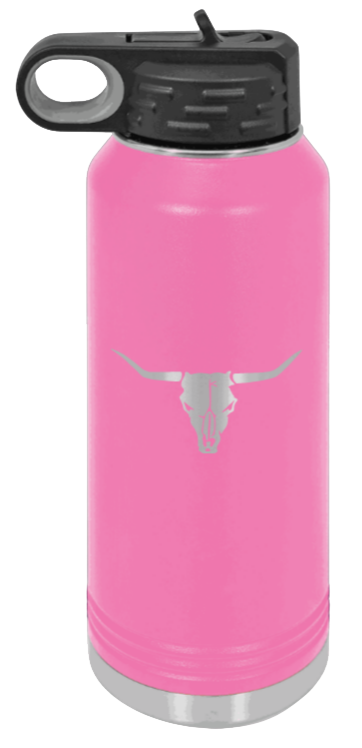Cow Skull- 32oz Water Bottle Laser Engraved- Pink