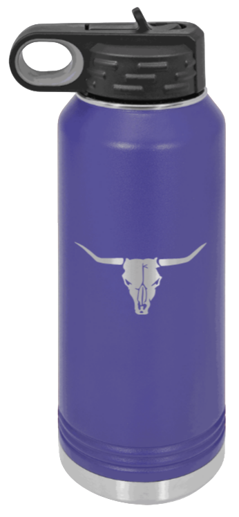 Cow Skull- 32oz Water Bottle Laser Engraved- Purple