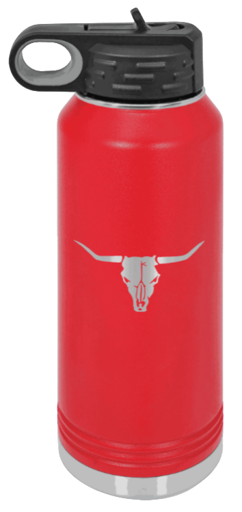 Cow Skull- 32oz Water Bottle Laser Engraved- Red