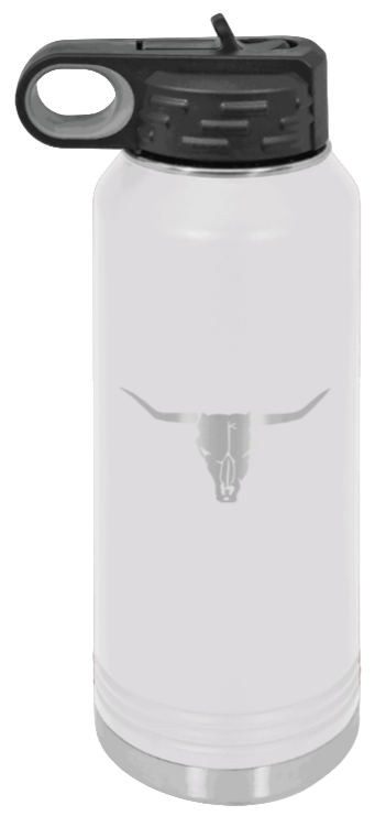 Cow Skull- 32oz Water Bottle Laser Engraved- White