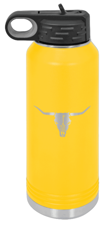 Cow Skull- 32oz Water Bottle Laser Engraved- Yellow