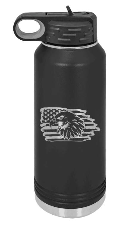 Eagle Flag 2 Laser Engraved Water Bottle (Etched)