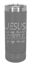Load image into Gallery viewer, Jesus In My Heart ~ Coffee In My Hand Laser Engraved Skinny Tumbler (Etched)
