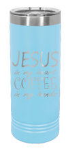 Load image into Gallery viewer, Jesus In My Heart ~ Coffee In My Hand Laser Engraved Skinny Tumbler (Etched)
