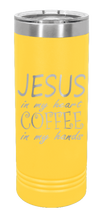 Load image into Gallery viewer, Jesus In My Heart ~ Coffee In My Hand Laser Engraved Skinny Tumbler (Etched)
