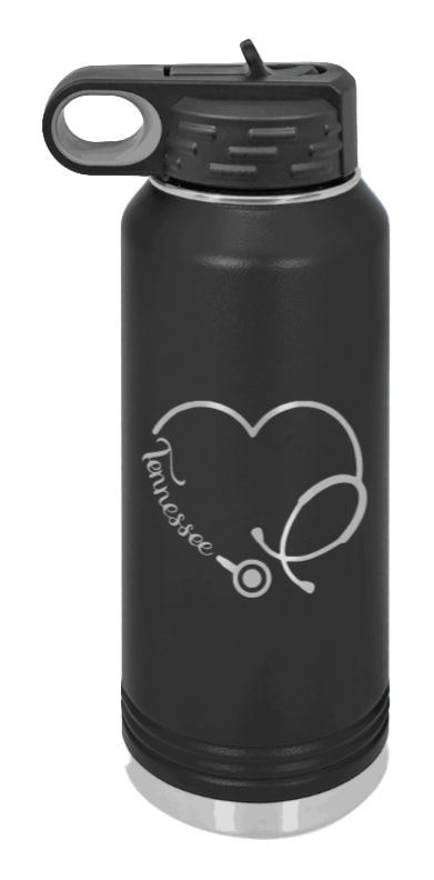 Tennessee Stethoscope Heart Laser Engraved Water Bottle (Etched)