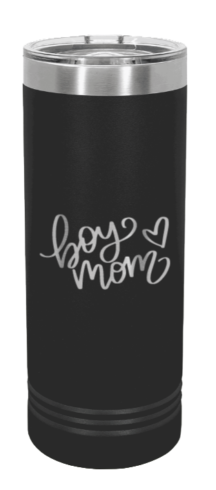 Boy Mom with Heart Laser Engraved Skinny Tumbler (Etched)