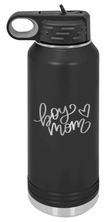 Boy Mom with Heart Laser Engraved Water Bottle (Etched)