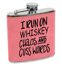 Load image into Gallery viewer, Whiskey Chaos and Cuss Words Laser Engraved Flask
