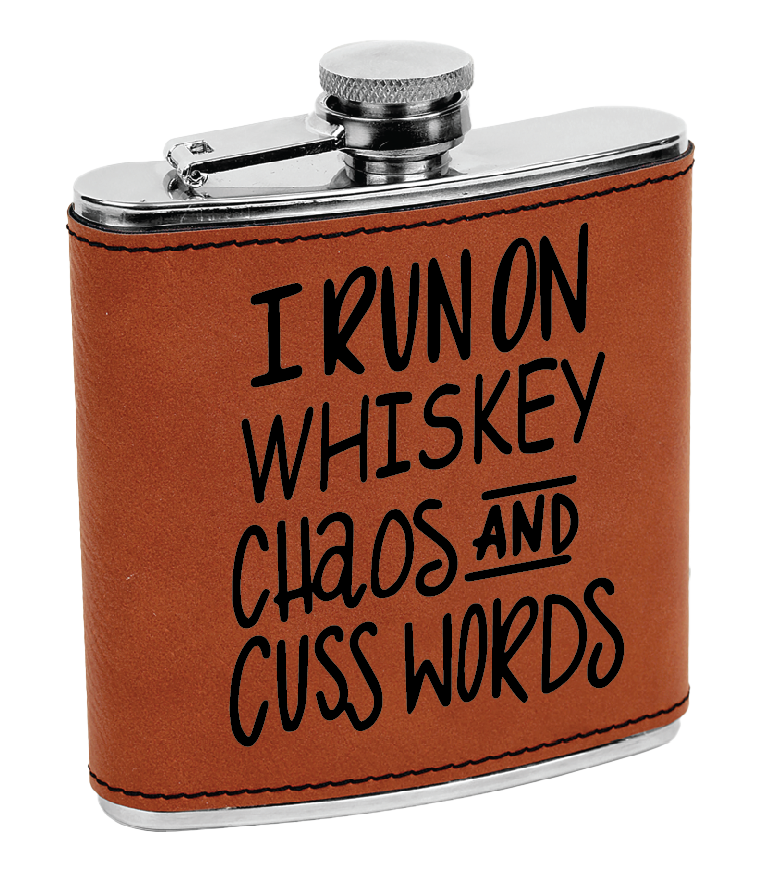 Whiskey Chaos and Cuss Words Laser Engraved Flask