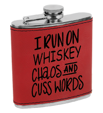 Load image into Gallery viewer, Whiskey Chaos and Cuss Words Laser Engraved Flask
