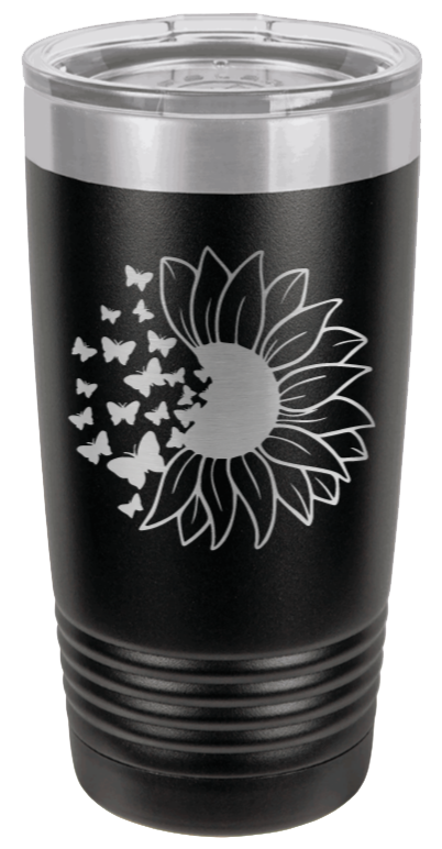 Sunflower Butterfly Laser Engraved Tumbler (Etched)