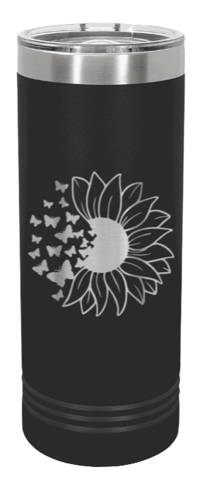 Sunflower Butterfly Laser Engraved Skinny Tumbler (Etched)