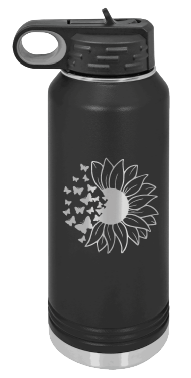 Sunflower Butterfly Laser Engraved Water Bottle (Etched)