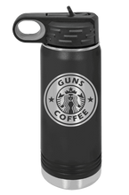 Load image into Gallery viewer, Guns and Coffee Laser Engraved Water Bottle (Etched)
