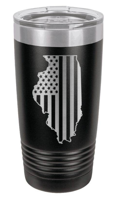 Illinois State American Flag Laser Engraved Tumbler (Etched)