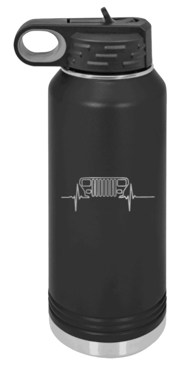 YJ Jeep Grill Heartbeat Laser Engraved Water Bottle (Etched)