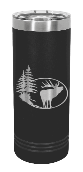 Elk and Trees Laser Engraved Skinny Tumbler (Etched)