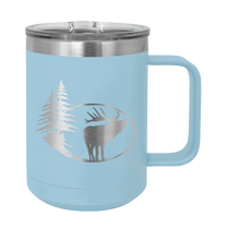 Load image into Gallery viewer, Elk and Trees Laser Engraved Mug (Etched)
