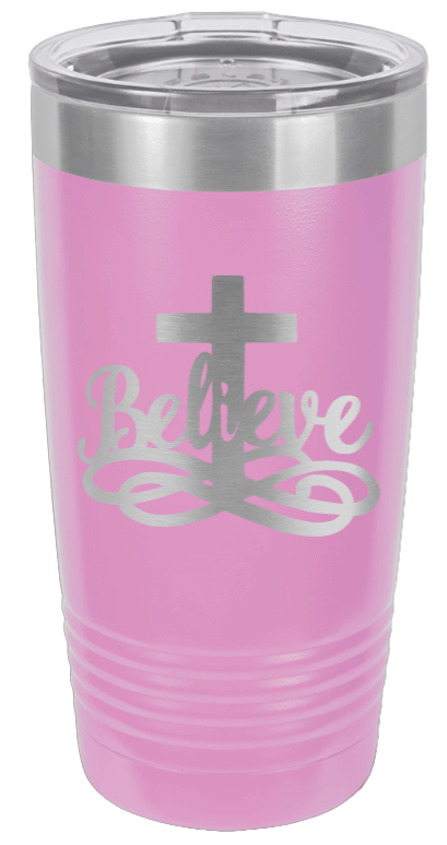 Believe with Cross Laser Engraved (Etched) Tumbler