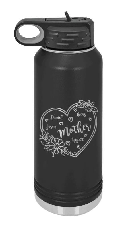 Mother with Names - Customizable - Laser Engraved Water Bottle