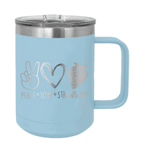 Load image into Gallery viewer, Peace Love and Strawberry Laser Engraved Mug (Etched)
