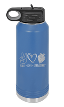 Load image into Gallery viewer, Peace Love and Strawberries Laser Engraved Water Bottle (Etched)
