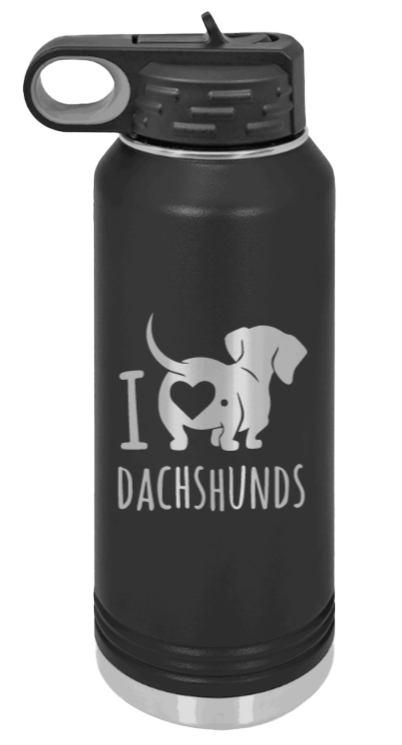 I Love Dachshunds Laser Engraved Water Bottle (Etched)
