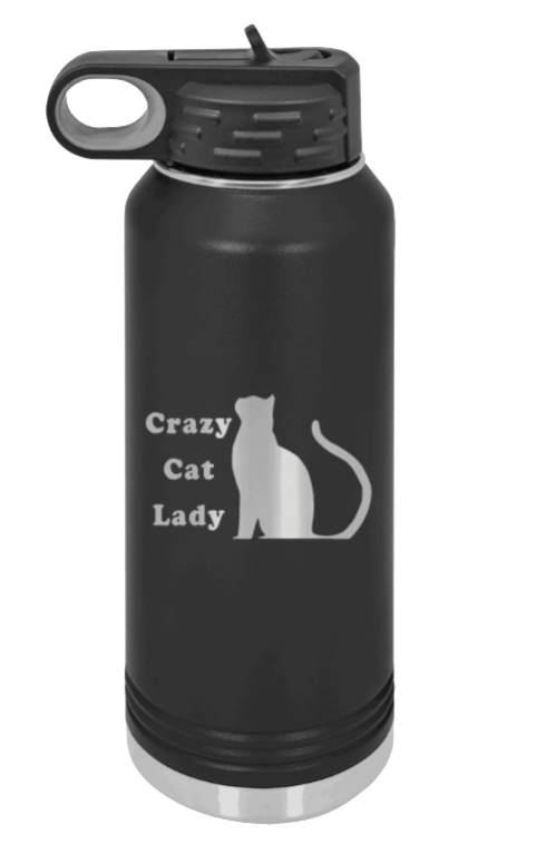 Crazy Cat Lady Laser Engraved Water Bottle (Etched)