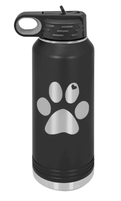 Paw Love Laser Engraved Water Bottle (Etched)