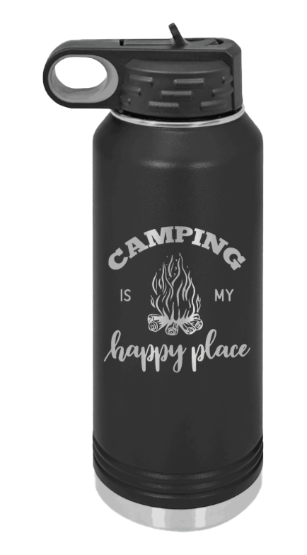 Camping Is My Happy Place Laser Engraved Water Bottle (Etched)