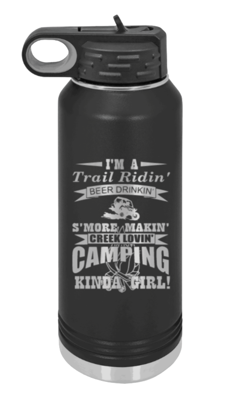 Trail Riding Camping Girl  Laser Engraved Water Bottle (Etched)