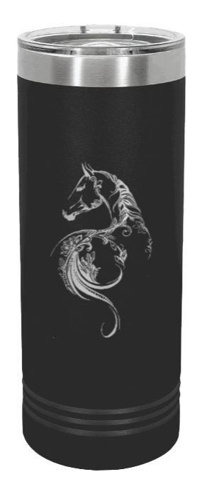 Floral Horse Laser Engraved Skinny Tumbler (Etched)