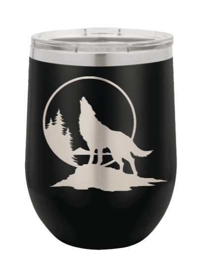 Wolf Howling at The Moon Laser Engraved Wine Tumbler (Etched)