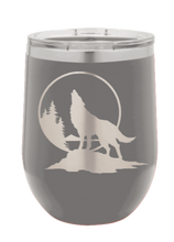 Load image into Gallery viewer, Wolf Howling at The Moon Laser Engraved Wine Tumbler (Etched)
