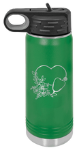 Load image into Gallery viewer, Heart Flower Stethoscope Laser Engraved Water Bottle (Etched)
